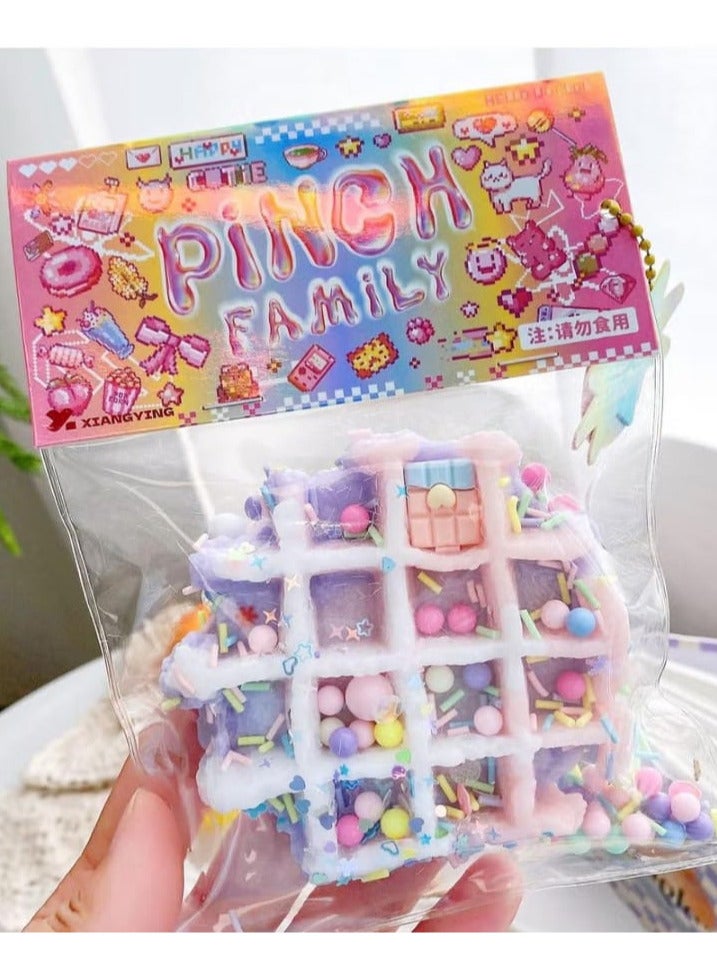 KRRFDP Taba Cat Squeeze Squishy Toys, Family Squeeze Toys, 40 Shapes Available, Cute Soft Hamster Cat Paw Squishy Toys, Kawaii Squeeze Squishy Toys for Adults Kids (Purple Round Waffle) - Image 1